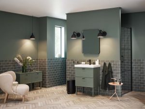 Modernt badrum i mörkt grönt